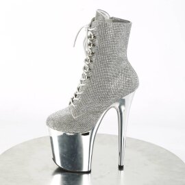 Pleaser FLAMINGO-1020CHRS Stivaletti con Plateau Strass Cromato Argento EU-42 / US-12