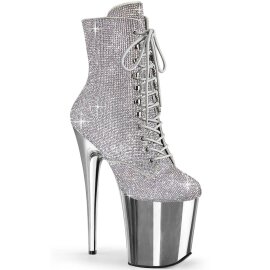 Pleaser FLAMINGO-1020CHRS Stivaletti con Plateau Strass Cromato Argento EU-38 / US-8