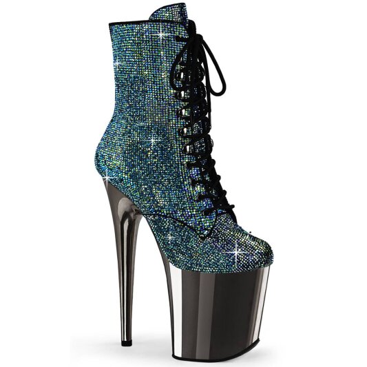 Pleaser FLAMINGO-1020CHRS Stivaletti con Plateau Strass Cromato Turchese EU-40 / US-10
