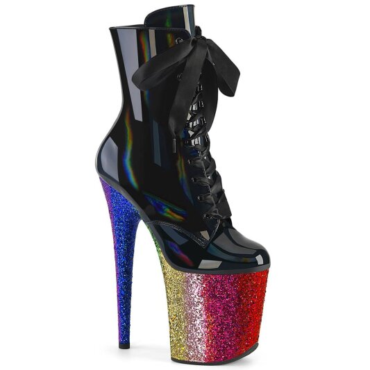 Pleaser FLAMINGO-1020HG Stivaletti con Plateau Vernice Glitter Nero Multicolore EU-36 / US-6