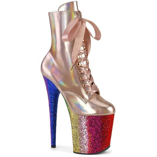Pleaser FLAMINGO-1020HG Stivaletti con Plateau Vernice Glitter Dorato Rosa Multicolore EU-36 / US-6