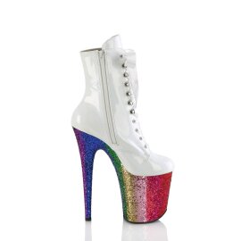 Pleaser FLAMINGO-1020HG Stivaletti con Plateau Vernice Glitter Bianco Multicolore EU-35 / US-5