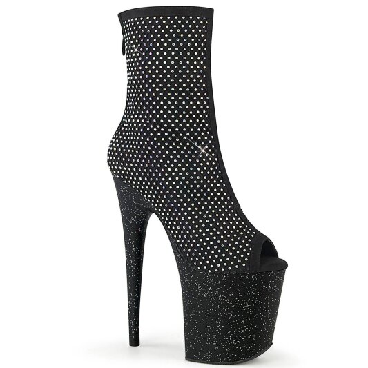 Pleaser FLAMINGO-1031GM Stivaletti con Plateau Strass Glitter Nero Argento EU-40 / US-10