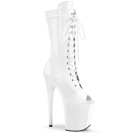 Pleaser FLAMINGO-1051 Stivaletti con Plateau Vernice Bianco EU-38 / US-8