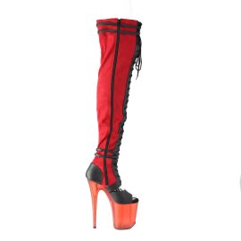 Pleaser FLAMINGO-3027 Stivali Sopra Il Ginocchio Con Plateau Camoscio sintetico Rosso EU-41 / US-11