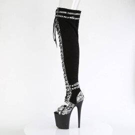 Pleaser FLAMINGO-3027SP Stivali Sopra Il Ginocchio Con Plateau Pitonato Nero EU-39 / US-9