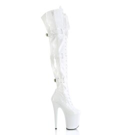 Pleaser FLAMINGO-3028 Stivali Sopra Il Ginocchio Con Plateau Vernice Bianco EU-37 / US-7