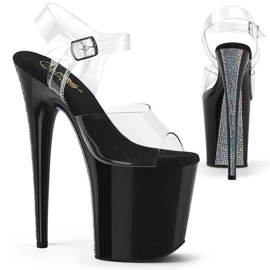 Pleaser FLAMINGO-808CRS-2 Sandali con Plateau Strass Trasparente Nero EU-37 / US-7