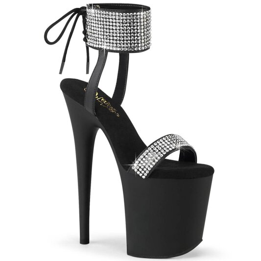 Pleaser FLAMINGO-870 Sandali con Plateau Similpelle Strass Nero Argento EU-35 / US-5