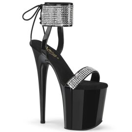 Pleaser FLAMINGO-870 Sandali con Plateau Vernice Strass Nero Argento EU-35 / US-5