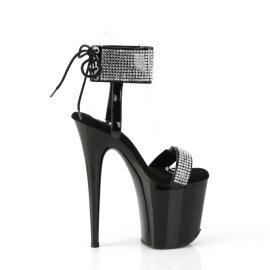 Pleaser FLAMINGO-870 Sandali con Plateau Vernice Strass Nero Argento EU-35 / US-5