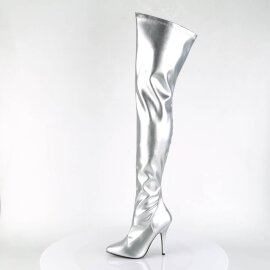 Pleaser SEDUCE-3000 Stivali Sopra Il Ginocchio Similpelle Argento EU-37 / US-7