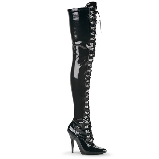 Pleaser SEDUCE-3024 Stivali Sopra Il Ginocchio Vernice Nero EU-38 / US-8