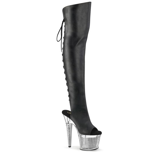 Pleaser SPECTATOR-3019 Stivali Sopra Il Ginocchio Con Plateau Pelle Cromato Nero EU-37 / US-7