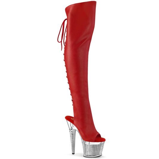Pleaser SPECTATOR-3019 Stivali Sopra Il Ginocchio Con Plateau Similpelle Cromato Rosso EU-37 / US-7
