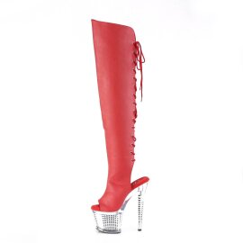 Pleaser SPECTATOR-3019 Stivali Sopra Il Ginocchio Con Plateau Similpelle Cromato Rosso EU-37 / US-7