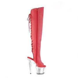 Pleaser SPECTATOR-3019 Stivali Sopra Il Ginocchio Con Plateau Similpelle Cromato Rosso EU-39 / US-9