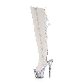 Pleaser SPECTATOR-3019 Stivali Sopra Il Ginocchio Con Plateau Similpelle Cromato Bianco EU-40 / US-10