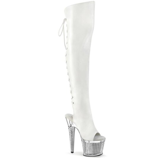 Pleaser SPECTATOR-3019 Stivali Sopra Il Ginocchio Con Plateau Similpelle Cromato Bianco EU-36 / US-6