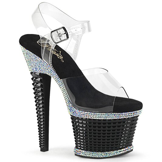 Pleaser SPECTATOR-708RS Sandali con Plateau Strass Argento EU-37 / US-7