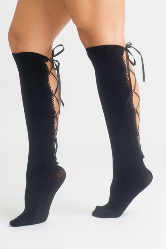 Zasha Polewear Calze Al Ginocchio In Pizzo - Nero