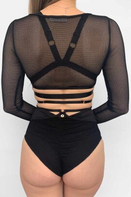 Lunalae Claire Shorts a Vita Alta a Rete con Cut-Out Nero XL