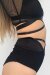 Lunalae Claire Shorts a Vita Alta a Rete con Cut-Out Nero XL