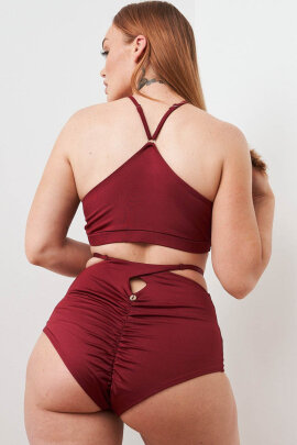Lunalae Bailey Shorts a Vita Alta con Cut-Out Regolabile Bordeaux XL